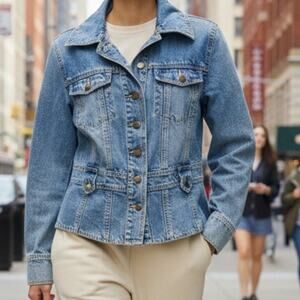 Vintage Willi Smith Denim Jacket Sz 6 Y2K Pockets Button Up
